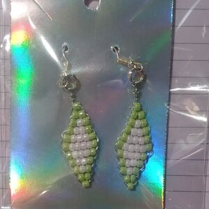 Chic Beaded Earrings in Green and White